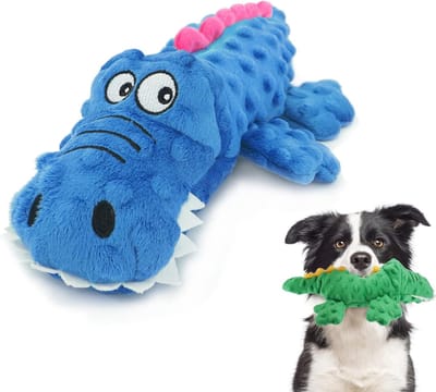 Famanu – Piepende hondenknuffel krokodil – Zacht pluche kauwspeelgoed – Voor kleine en middelgrote honden