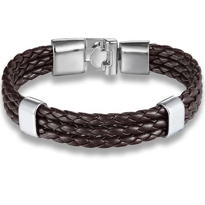 Armband Heren - Bruin Leer met Stalen Accenten - Leren Armbanden - Papa Cadeau Voor Mannen - Vaderdag