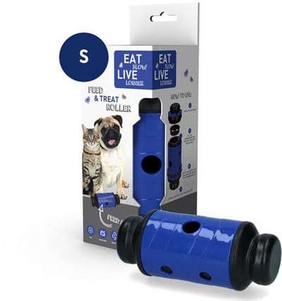 Eat Slow Live Longer Feed & Treat – Size S - Anti-schrok – Geluidloos - Slow feeder – Belonings speeltje – Blauw
