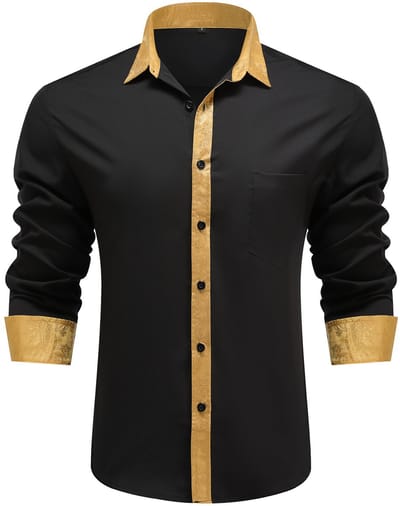 ALLTHEMEN Heren Geborduurd Overhemd Lange Mouwen - Losse Fit Kraag Casual Shirt - S