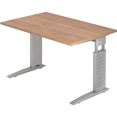 Bureautafel TARVIS, C-poot, rechthoek, B 1200 mm, onderstel zilver, in hoogte verstelbaar, notenboom
