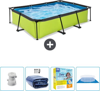 EXIT Rechthoekig Lime Frame Zwembad - 300 x 200 x 65 cm - Inclusief Pomp Solarzeil - Onderhoudspakket - Grondzeil - Nu extra voordelig