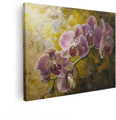 Artaza Canvas Schilderij Orchidee - 120x90 cm - Wanddecoratie Bloemen - Muurdecoratie Goud - Decoratie Schilderij Bloemen - Paars