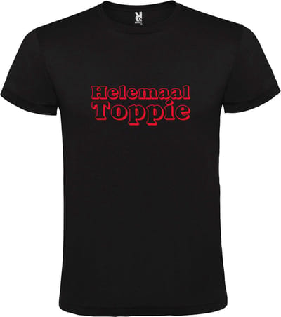 Zwart T-Shirt met “ Helemaal Toppie “ afbeelding Rood Size M