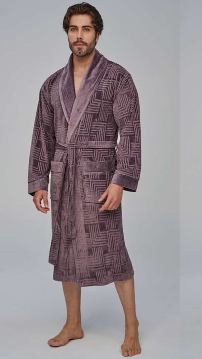 Heren Velour Kamerjas /Badjas Rover/ Lila / maat XXL