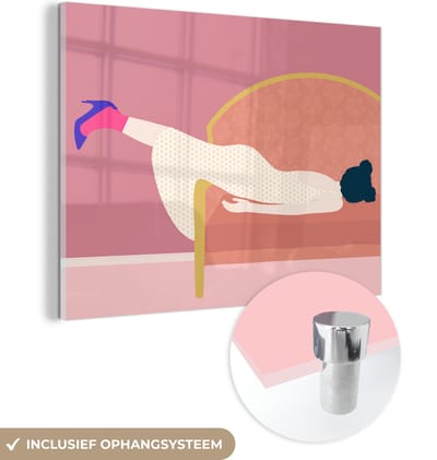 MuchoWow® Glasschilderij 120x90 cm - Schilderij acrylglas - Vintage - Vrouwen - Pastel - Foto op glas - Schilderijen