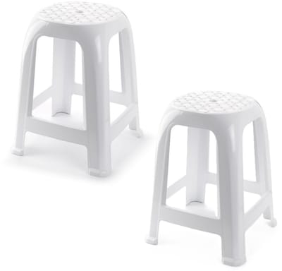 Plasticforte Zit krukjes - 2x - wit - kunststof - 37 x 37 x 46 cm - extra zitplaatsen