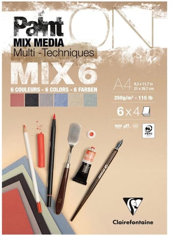 Clairefontaine Paint ON - Tekenpapier - Schilderpapier - 6 kleuren - A4 - 250 g - 24 vel