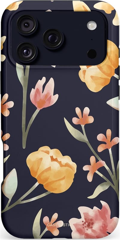Casetastic hoesje geschikt voor Apple iPhone 17 Pro Max - MagSafe - Dubbellaagse bescherming - Bloemen Nacht - Fashion Case - Zwart Taupe Perzik Grijs
