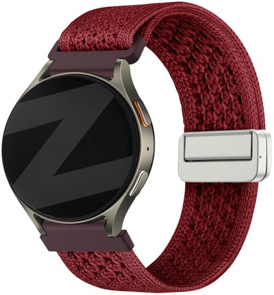 Bandz Hoogwaardig vintage nylon bandje met magneetsluiting geschikt voor Garmin Vivoactive 6 / 5 / 3 / Vivomove / 3 / HR / Style / Luxe / Sport / Trend / Forerunner 645 / 570 / 245 / 170 / 165 / 70 / 55 / Venu / SQ / SQ2 / 2 Plus - Wijnrood