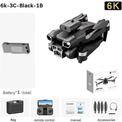 2025 UAV 8K HD Drie-camera Borstelloos Intelligent Obstakel Vermijden 5G Wifi FPV Optische Stroom Positionering GPS Zweven Borstelloze Quadcopter 6k 1 battery zwart