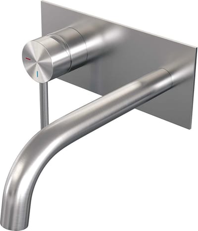 Brauer Brushed Edition inbouw wastafelmengkraan met gebogen uitloop en afdekplaat model A2 RVS geborsteld PVD
