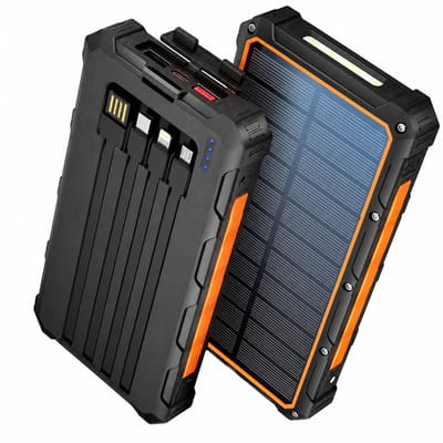 Sounix Solar Powerbank 30000 mAh - 22.5W snellader Powerbank zonneenergie - Ingebouwde kabels - USB A/USB C/Micro USB - Zwart