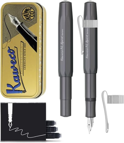 Kaweco Cadeauset - Vulpen - Nostalgic Octagonal Clip CHROME - ALUMINIUM SPORT - Sport Aluminium Grey (MAT) - EXTRA BREED - Vintage blikje - Extra Doosje Vullingen