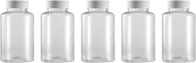 5 Stuks Chemische Opslagflessen, Brede Opening Plastic Container | Reagent Monster Verzegeling, Perfect voor Laboratorium, Opslag en Fabriek (Helder, 300ml)