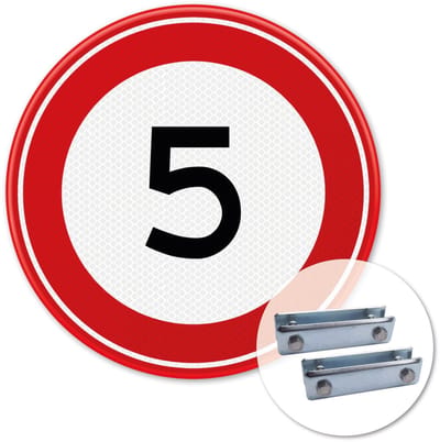 Verkeersbord Maximum snelheid 5km - A01-5 - Weerbestendig Aluminium - Ø60 cm - Bevestiging: Met hekbeugels (voor spijlen- of gaashek)