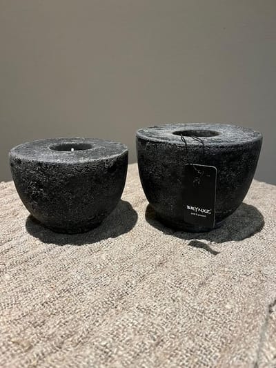 Brynxz Set van 2 Theelichthouders Basic Basalt- stoer sober- landelijk- wonen- sfeervol