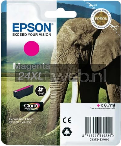 24XL inktcartridge magenta high capacity 8.7ml 740 pagina's 1-pack blister zonder alarm