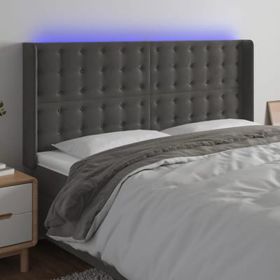 vidaXL - Hoofdbord - LED - 163x16x118/128 - cm - fluweel - donkergrijs