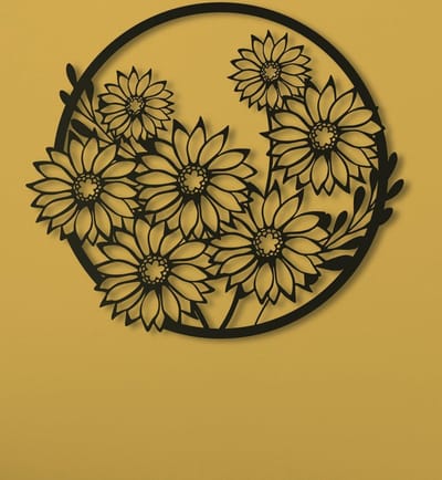 Wanddecoratie | Zonnebloemen rond frame - XL (71x80cm)