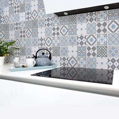 Zelfklevende tegelmuurstickers voor keuken en badkamer - 30 cementtegelstickers (Azulejos, Ceuta) - 30 stickers, 10x10cm