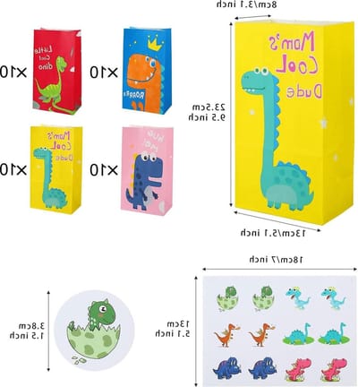40 Stuks Geschenkzakjes Papier Dinosaurs Snoepzakjes - Partytas Dinosaurusstickers Verjaardagsfeestje Feest