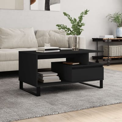 vidaXL - Salontafel - 90x49x45 - cm - bewerkt - hout - zwart
