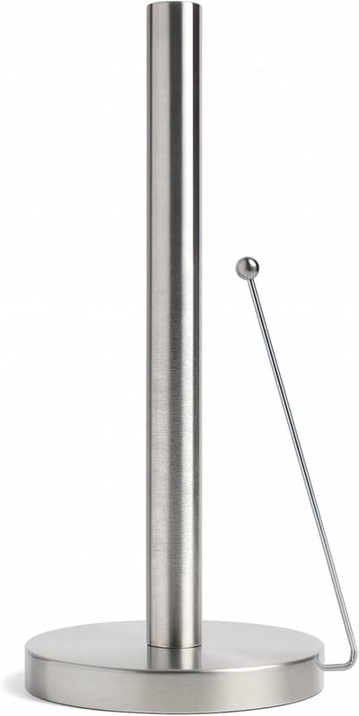Keukenrolhouder Staand - RVS Keukenrolhouder met Stabilisatiebalk - Keukenrolstand Zonder Boren - Moderne Keukenpapieren Houder Voor Standaard Rollen (Zilver)