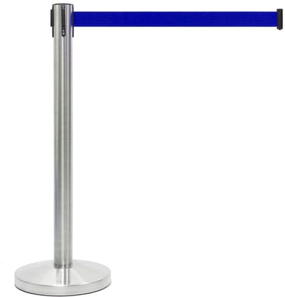GJ Floors - Afzetpaal met trekband | Geborsteld Chroom - Donkerblauw - Hoogte: 92 cm - Lengte: 200 cm - Steel diameter: 5,1 cm
