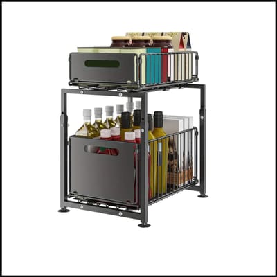 Uittrekbaar Keukenrek - Kast Organizer - Verstelbaar 41–49 cm - Metaal - Zwart