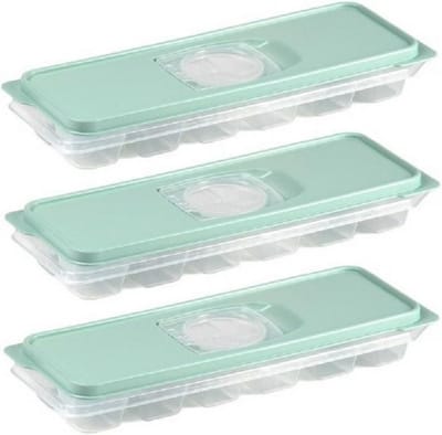 PlasticForte IJsblokjesvorm met deksel - 3x - 12 ijsklontjes - kunststof - mintgroen - ijsblokjes maken