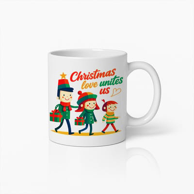 Kerstliefde Verbindt Ons Mok 330ml – Feestelijke Kerst Koffiebeker – Perfect Familiecadeau voor Kerstochtend – Schattig Winterontwerp met Warme Boodschap