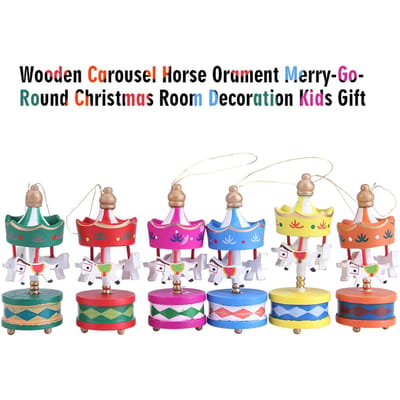 Houten Draaimolenpaard Ornament Kerst Draaimolen Kerstkamer Decoratie Kinder Cadeau gray