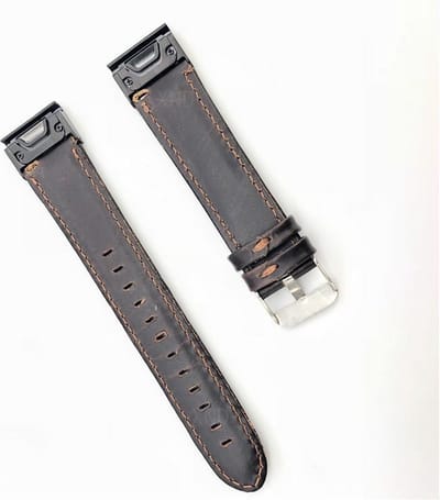 Leren bandje leer geschikt voor Garmin Fenix 5 - Plus & Sapphire - Fenix 6 - Pro & Sapphire - Garmin Fenix 7 / 8 - 47mm / E - Garmin Epix Gen 2 - Quickfit 22 / 22mm band voor Garmin smartwatches - Horlogebandje - Polsband - donker bruin