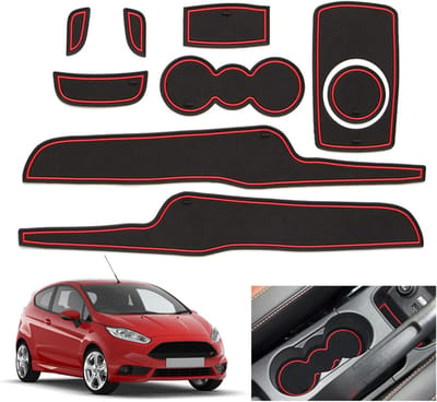 Niet-slip rubberen matten voor bekerhouder, opbergdoos en deurseams voor Ford Fiesta ST MK7 (2008-2014) - Rood