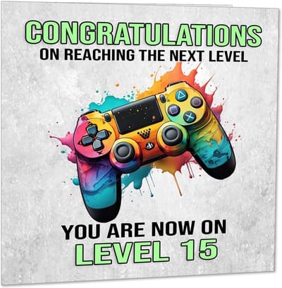 Verjaardagskaart 15e verjaardag voor tieners en gamers