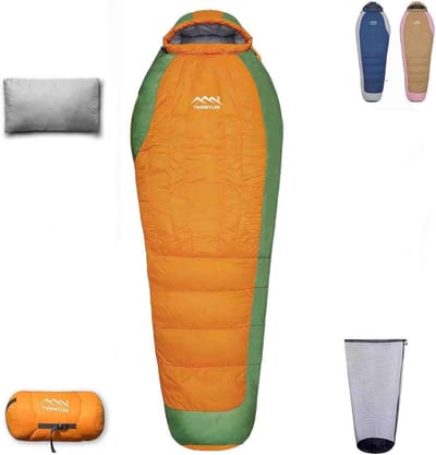 Donsslaapzak met Kussen - Mummy slaapzak - Kamperen en Hiking - Scheurbestendig en waterafstotend - 215cm x 80cm - Blauw