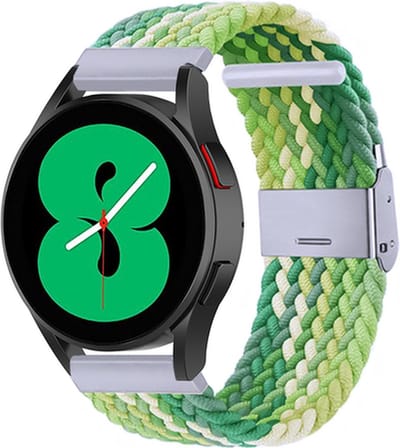 By Qubix - Braided nylon bandje 20mm - Groen / lichtgroen - Geschikt voor Samsung Galaxy Watch 7 (40 & 44mm) - Galaxy Watch FE - Galaxy Watch 6 - Galaxy Watch 6 Pro - Galaxy Watch 5 - 5 Pro - Galaxy Watch 4 - 4 Classic - Active 2 - Watch 3 (41mm)