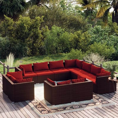 vidaXL - 11-delige - Loungeset - met - kussens - poly - rattan - bruin
