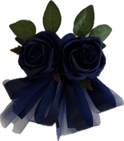autodeco.nl LINA ROYAL BLAUW Handvatten Decoratie 4 stuks - Trouwauto Versiering - Donker Blauwe Rozen met Linten en Tule - Bloemen voor op de Handvatten - Versiering Handvat Auto - Autoversiering voor Volgauto's