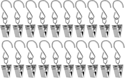 SnelShoppen - Set van 20 RVS Metalen Clips met S Haak voor Gordijnen, Foto's, Ambachten en Huishoudelijke Decoratie, Zilver - Multifunctioneel en Ster
