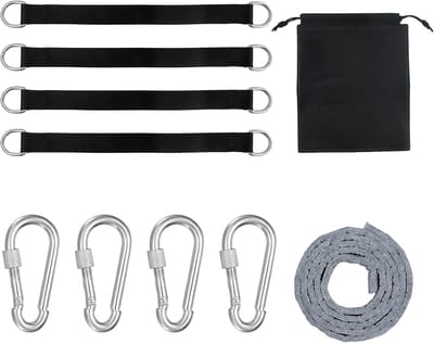 Schommel Ophangriemen - Hangmat Bevestiging - Veilig Ophangen - Krachtige Karabijnhaken - 4 Stuks - Zwart Zilver