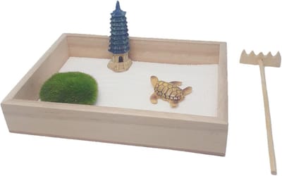 Mini Zen Tuin voor Thuis of Kantoor - Japanse Rustgevende Zandtuin Hout 17x12cm
