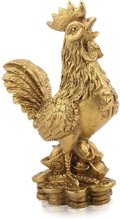 Dailygoods- Kip Standbeeld Gouden Messing - Feng Shui Beeldje - Geluk Haan Sculptuur - Decoratieve Ornamenten - Kwaliteitsmateriaal - Handgemaakt - Haanbeeld