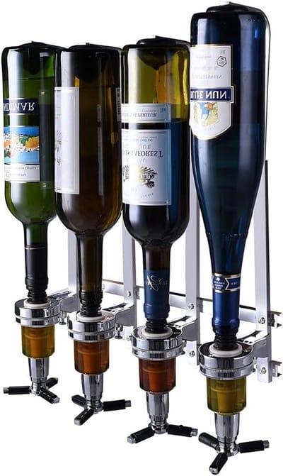 Muurbevestigde drankdispenser voor bars en bartenders, ideaal voor wijn en andere dranken, 4 bekers