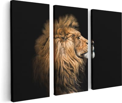 Artaza Canvas Schilderij Drieluik Leeuw - Leeuwenkop - 120x80 - Foto Op Canvas - Canvas Print