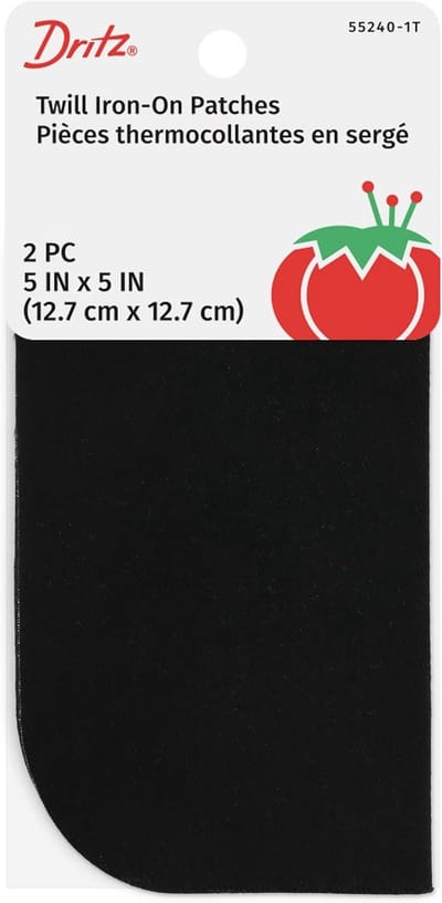 Strijkbare Verstevigingsstof, Zwart, 5x5 Inch, 2 Stuks