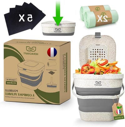 Opvouwbare 4L Compostbak voor Keuken - Geurremmend - Luchtdicht Deksel - Bioemmer - Starterset voor Recycling