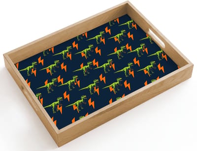 Dienblad hout 40x30 cm - Schootdienblad - Bliksemschichten - Oranje - Dinosaurussen - Borrelplank rechthoek - Plateau dienbladen