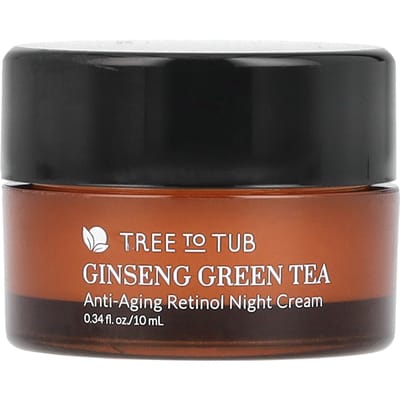 Tree To Tub, Thé Vert Ginseng, Crème de Nuit Anti-Âge au Rétinol, 0,34 fl oz (10 ml) black